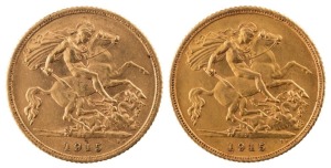 Coins - Australia: 1915 Half Sovereigns, George V, St. George reverse, Sydney, EF. (2).