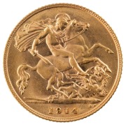 Coins - World: Great Britain: 1914 Half Sovereign, George V, St. George reverse, Unc.