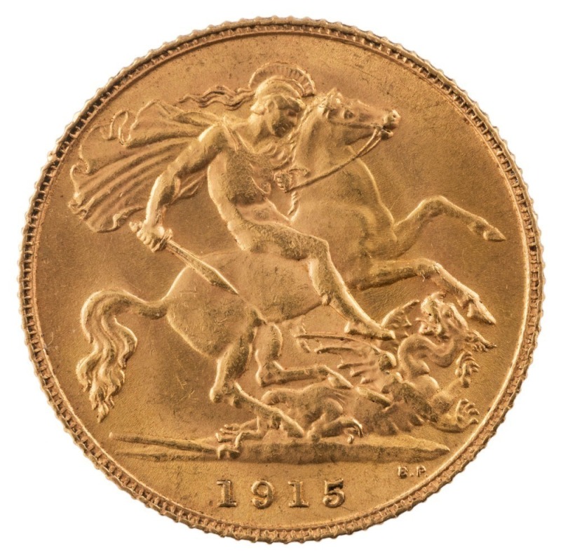 Coins - World: Great Britain: 1915 Half Sovereign, George V, St. George reverse, Unc.