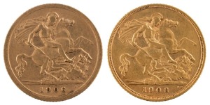 Coins - Australia: 1906 & 1908 Half Sovereigns, Edward VII, St. George reverse, Sydney, VF/VF+. (2).
