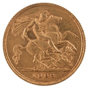 Coins - Australia: 1908 Half Sovereign, Edward VII, St. George reverse, Sydney, EF.
