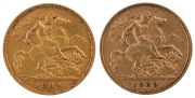 Coins - Australia: 1909 Half Sovereigns, Edward VII, St. George reverse, Melbourne, VF/EF. (2).