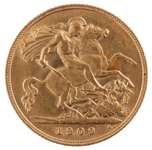 Coins - World: Great Britain: 1909 Half Sovereign, Edward VII, St. George reverse, aUnc.