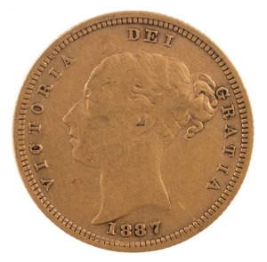 Coins - Australia: 1887 Half Sovereign, Young head, Shield reverse, Sydney, F.