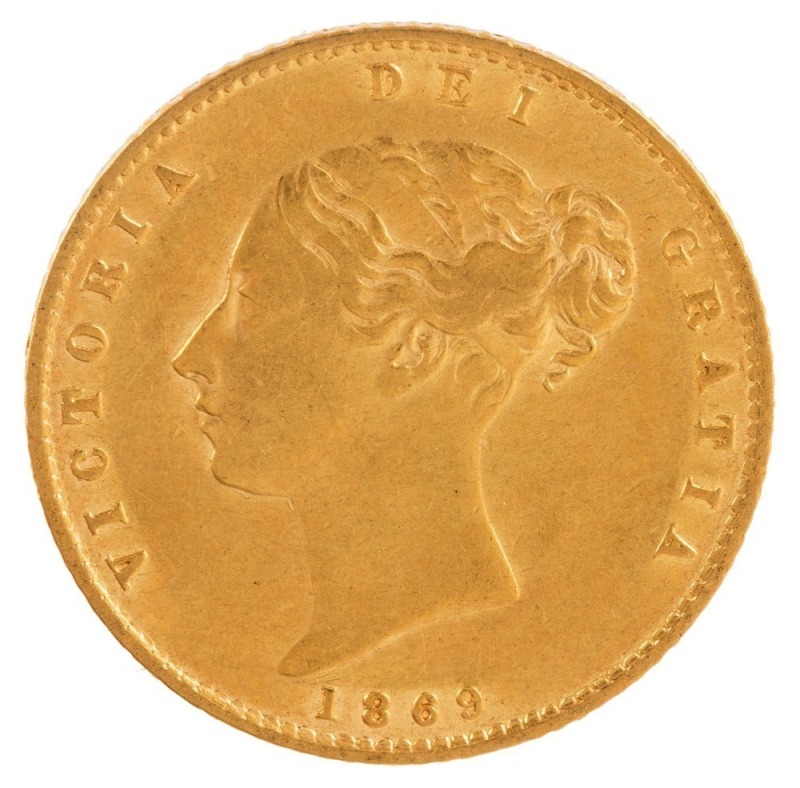 Coins - World: Great Britain: 1869 Half Sovereign, Young Head, Shield reverse, Die number 17, EF.