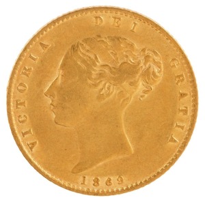 Coins - World: Great Britain: 1869 Half Sovereign, Young Head, Shield reverse, Die number 17, EF.