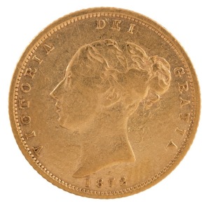 Coins - World: Great Britain: 1872 Half Sovereign, Young Head, Shield reverse, Die number 122, EF.