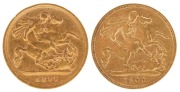 Coins - World: Great Britain: 1895 & 1900 Half Sovereigns, Veiled head, St. George reverse, VF/VF+. (2)