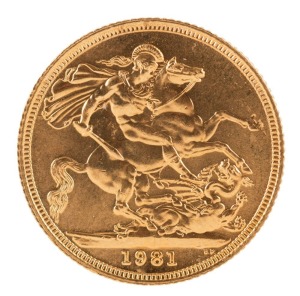 Coins - World: Great Britain: 1981 Sovereign, Elizabeth II, St. George reverse, Unc.