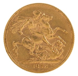 Coins - World: Great Britain: 1872 Sovereign, Young head, St. George reverse, EF.