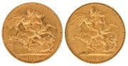 Coins - World: Great Britain: 1880 & 1884 Sovereigns, Young head, St. George reverse, VF. (2).