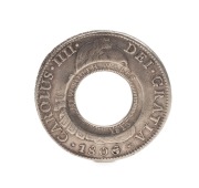 1813 HOLEY DOLLAR (FIVE SHILLINGS): struck on Charles IIII Mexico City Mint 1806 Eight Reales. Very Fine. The "Ashburner" example, #1808/10 at page 63 in the Mira and Noble Listing (March 1988).