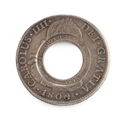 1813 HOLEY DOLLAR (FIVE SHILLINGS): struck on Charles IIII Mexico City Mint 1806 Eight Reales. Very Fine. The "Ashburner" example, #1808/10 at page 63 in the Mira and Noble Listing (March 1988). - 4
