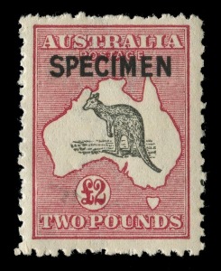 Kangaroos - Third Watermark: £2 Black & Rose overprinted SPECIMEN Type B, unmounted.