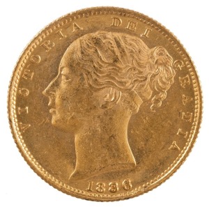 Coins - Australia: 1886 Sovereign, Young head, Shield reverse, Sydney, EF.