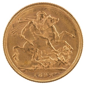 Coins - Australia: 1892 Sovereign, Jubilee head, St. George reverse, Melbourne, aUnc.