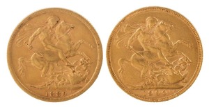 Coins - World: Great Britain: 1889 Jubilee head and 1900 Veiled head Sovereigns, St. George reverses, F/VF. (2).