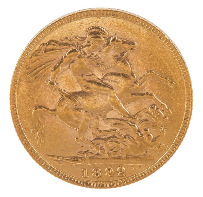 Coins - World: Great Britain: 1892 Sovereign, Jubilee head, St. George reverse, Unc.