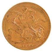 Coins - Australia: 1899 Sovereign, Veiled head, St. George reverse, Melbourne, EF.