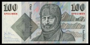 Banknotes - Australia: Decimal Banknotes: ONE HUNDRED DOLLARS, Johnston/Stone (1984) type 4 Specimen ZAA 000000 (SP28) overprinted 'SPECIMEN' in red on front of note and 'SPECIMEN No.0070' on reverse. Uncirculated.