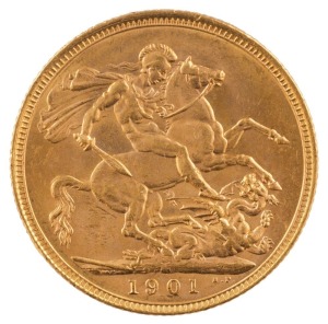 Coins - World: Great Britain: 1901 Sovereign, Veiled head, St. George reverse, EF.