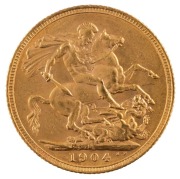 Coins - Australia: 1904 Sovereign, Edward VII, St. George reverse, Melbourne, EF.