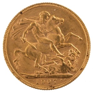 Coins - Australia: 1907 Sovereign, Edward VII, St. George reverse, Perth, EF.