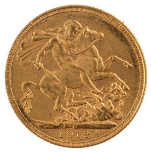 Coins - Australia: 1912 Sovereign, George V, St. George reverse, Sydney, EF.