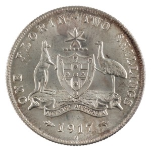 Coins - Australia: Two Shillings: George V, 1917. Choice uncirculated.