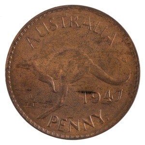 Coins - Australia: Penny: George VI, 1947Y. Uncirculated.