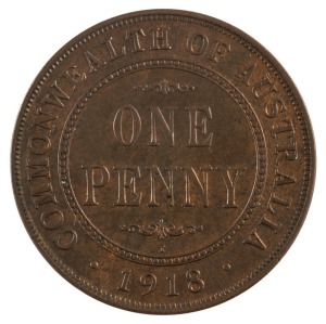 Coins - Australia: Penny: George V, 1918 I, uncirculated.