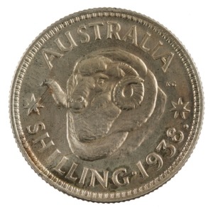 Coins - Australia: One Shilling: GEORGE VI, Melbourne Mint proof shilling, 1938.