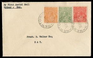 Aerophilately & Flight Covers: 2 June 1924 (AAMC.72a) Sydney - Hay flown cover carried by Australian Aerial Services Ltd on their new airmail service connecting Adelaide and Sydney, Cat $550+. A scarce intermediate with attractive 3-colour franking.