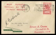 Aerophilately & Flight Covers: THE BRISBANE - ADELAIDE AIR RACE of DECEMBER 1936:&nbsp;16-18 Dec.1936 (AAMC.683) flown cover, carried and signed by R. Godsall, entrant No.27, who flew a DH80A Puss Moth. [One of only 12 covers carried]. Cat.$300.