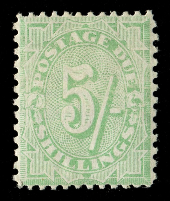 Postage Dues: 1908-09 (SG.D59) 5/- dull green "with stroke", MVLH.