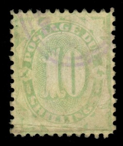 Postage Dues: 1902-04 Filled Tablet at Base 10/- dull green [BW: D44] (SG D43), faint strike of the 'PARCELS BRANCH/GPO SYDNEY' postal cds in violet, Cat $5500.