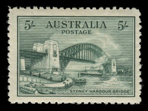 1932 (SG.143) 5/- Sydney Harbour Bridge, MLH.