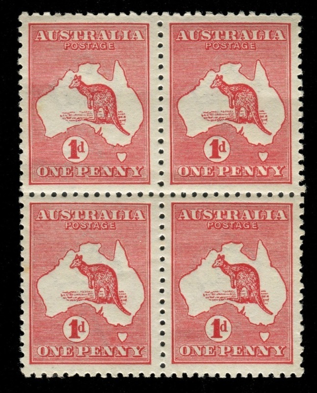 Kangaroos - First Watermark: 1d Red (Die 2A) blk.(4); well centred and fresh, 3**,1*. (SG.2e). [BW;4 - $525].