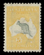 Kangaroos - First Watermark: 5/- Grey & Yellow (crease) and 10/- Grey & Pink (gum bend), mint hinged; BW:42 & 47 - Cat. $2,900. (2) - 3