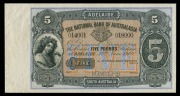 Banknotes - Australia: Pre-Decimal Banknotes: THE NATIONAL BANK OF AUSTRALASIA LIMITED, five&nbsp;pounds, Adelaide, 30th June 1900 (date printed), 014001 018000, unsigned specimen note, imprint of Bradbury Wilkinson & Co.Ld.Engravers & c.London.&nbsp;aUncirculated,