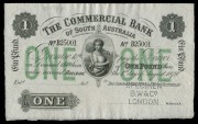 Banknotes - Australia: Pre-Decimal Banknotes: THE COMMERCIAL BANK OF SOUTH AUSTRALIA,&nbsp;one pound 'Ein Pfund', Adelaide, 1st day of August 1879 (date printed), No.B25001, unsigned specimen note, perforated 'Specimen B.W & Co London' in signature field, impr