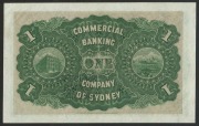 Banknotes - Australia: Pre-Decimal Banknotes: COMMERCIAL BANKING COMPANY OF SYDNEY,&nbsp;specimen one pound, Sydney, No E100001/E200000 (discordant number) dated 189.., with B.W. and Co London perforations, &nbsp;(MVR&nbsp;5a).&nbsp;Uncirculated and very rare. - 2
