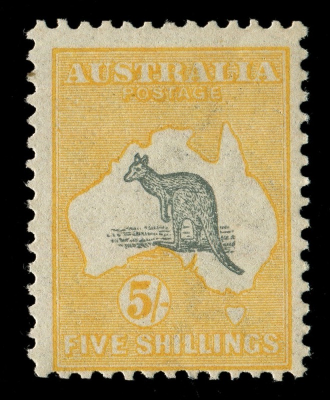 5/- Grey & Yellow, fresh Mint. Cat.$900.