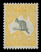 Kangaroos - Small Multiple Watermark: 5/- Grey & Yellow-Orange, a lovely MLH single; very well centred.