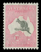 Kangaroos - CofA Watermark: 10/- Grey & Pink, a superbly centred Mint example.