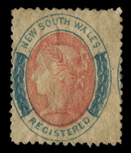 NEW SOUTH WALES: 1860-63 (SG.125) perf.13, wmk double-lined "6" inverted, (6d) rose-red & Prussian blue Registered stamp, Unused. Cat.£375.