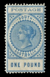 SOUTH AUSTRALIA: 1855-1912 Collection on Seven Seas album pages with used imperf 1d, 2d (2), 6d & 1/- (4 margins, fragment of adjoining stamp at base), rouletted 2d & 6d, perforated issues incl. 1870-71 3d on 4d Perf.10 Overprinted in Red, 1886-96 £15 sil