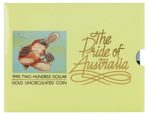 Coins - Australia: Gold: 1990 $200 Platypus, Unc in presentation folder.