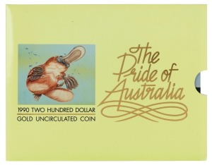 Coins - Australia: Gold: 1990 $200 Platypus, Unc in presentation folder.