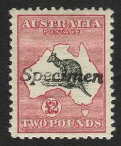 Kangaroos - First Watermark: £2 Black & Rose handstamped 'SPECIMEN' Type A, well centred; BW:55x - Cat. $850.